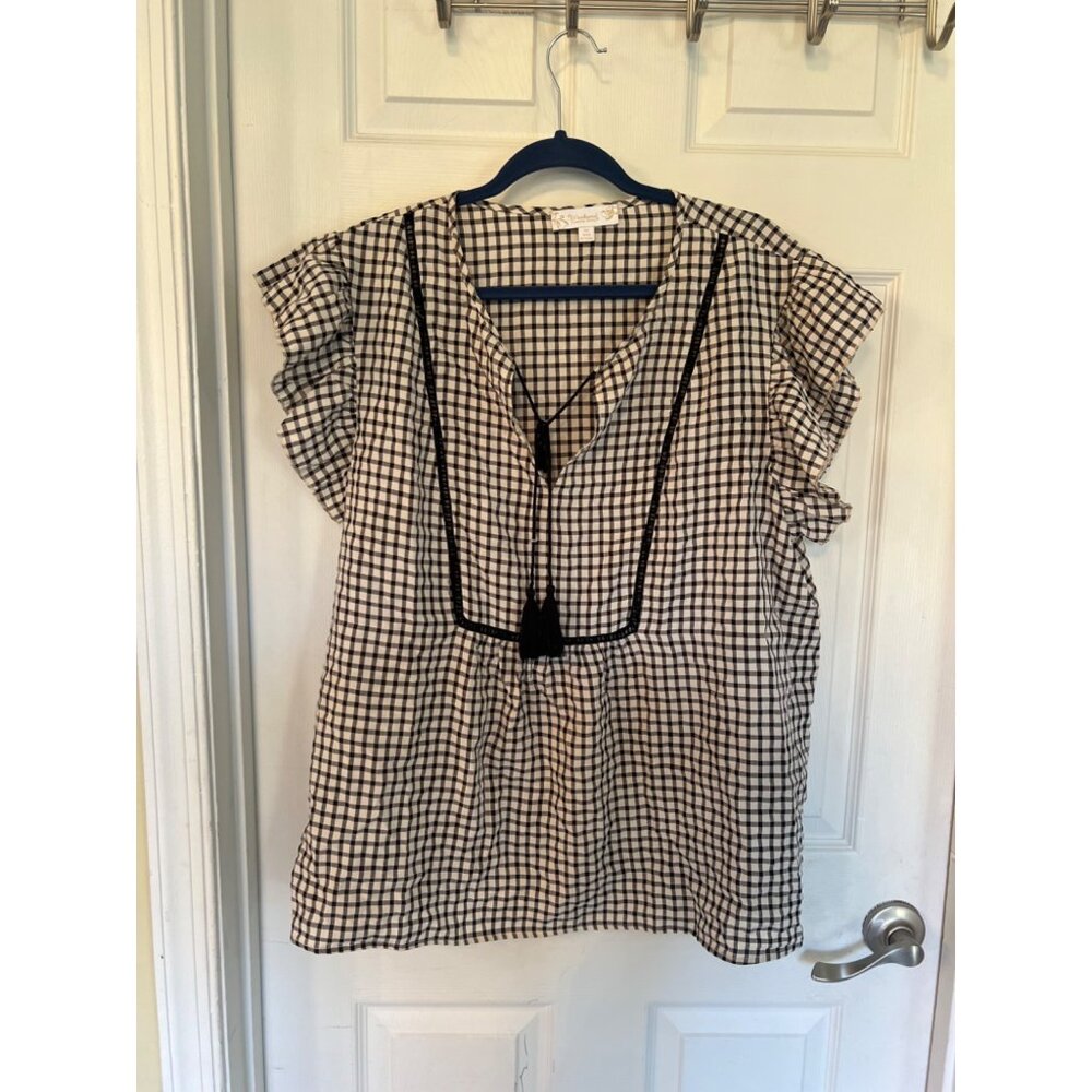 Weekend Suzanne Betro flutter Sleeve Gingham V-Neck blouse Size 4X - Picture 1 of 9